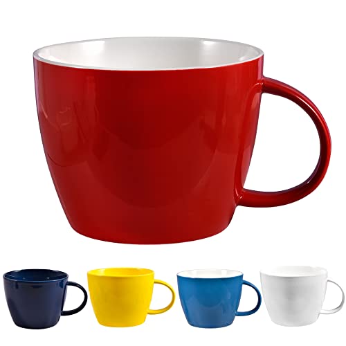 Rot XL Porzellan Tee Kaffeetasse 900 ml, breite Tasse mit Griff, für Büro & Zuhause zum Servieren von Kaffee, Tee, Kakao, Milch, helles Geschenk passend zu Küche, Tisch und formellen Esszimmern von fMSDD