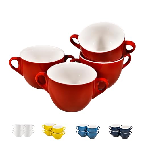 fMSDD Rote große Töpfe 652 ml, breite Öffnung mit Doppelgriffen, Servierschüssel-Set, 4-teilig, geeignet für Küche, Tisch und jedes formelle Ess-Sets, spülmaschinenfest von fMSDD