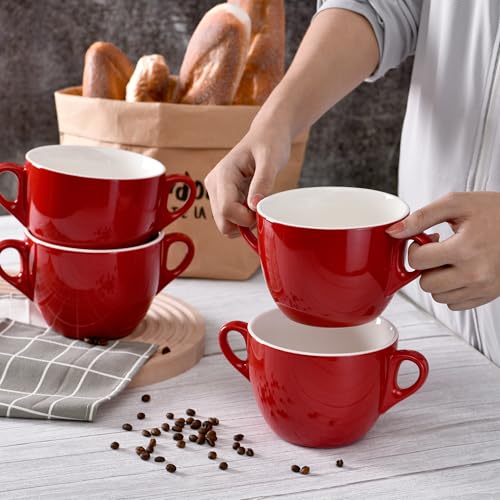 fMSDD Rote große Töpfe 652 ml, breite Öffnung mit Doppelgriffen, Servierschüssel-Set, 4-teilig, geeignet für Küche, Tisch und jedes formelle Ess-Sets, spülmaschinenfest von fMSDD