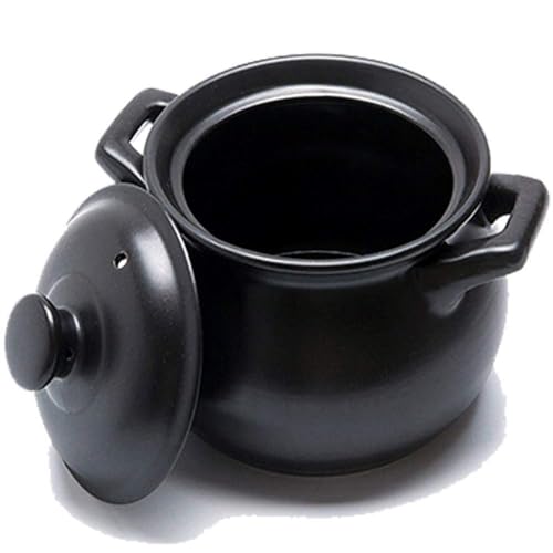 fUfIzU Auflaufform Mit Deckel, Für Die Küche, Steingut, Kochtopf, Terrine, Suppe, Steinschüssel, Auflauf Mit Deckel, Doppelgriff, Keramik, Gesunder Hot Pot, Schwarzes Steinzeug,1.5L von fUfIzU