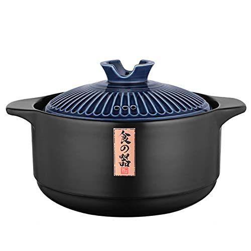 fUfIzU Handgefertigte Auflaufform, Hitzebeständiger Keramik-Suppentopf, Japanischer Donabe-Hot Pot Mit Doppelgriff Für Eintopf-Suppennudeln,Blau,3.2L von fUfIzU