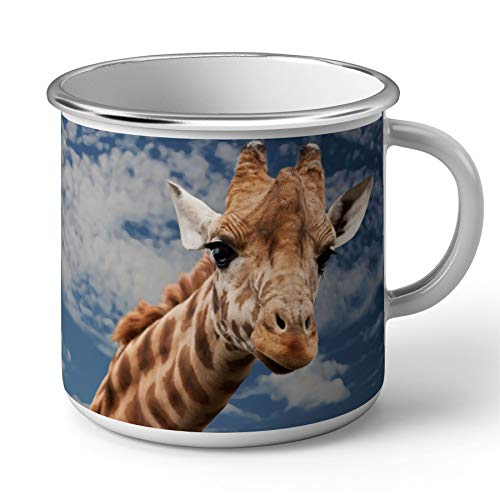 Fabulous Emaillierter Metallbecher 284ml Giraffenkopf Afrika Savanne Blauer Himmel Wildtiere Natur von Fabulous