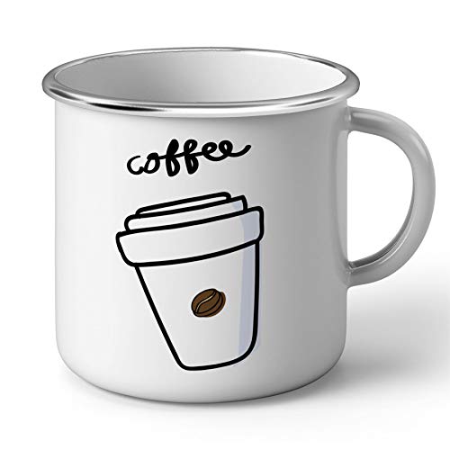 Emaillierter Metallbecher 284ml Tasse Kaffee Coffee Zeichnung Kunstwerk Kaffeesamen von Fabulous