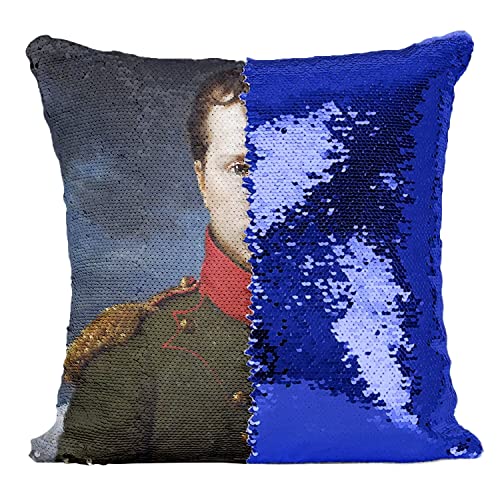 Fabulous Kissen mit Paillettenbezug Blau Napoleon Bonaparte Französischer Kaiser Porträt Gemälde von Fabulous