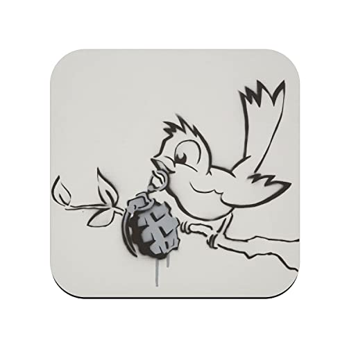 Untersetzer aus Kork, Banksy Bird Granatapfel, Vogel Street Art Graffiti, 1 Stück (95 x 95 mm) von fabulous