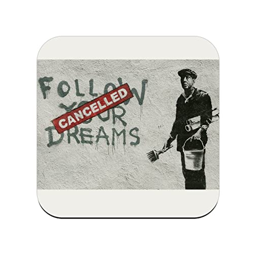 Untersetzer aus Kork, Motiv: Banksy Follow Your Dreams, Cancelled Street Art Graffiti, 6 Stück (95 x 95 mm) von fabulous