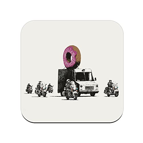 Untersetzer aus Kork – Banksy Donuts Escorte Polizei Kapitalismus – 1 Stück (95 x 95 mm) von fabulous