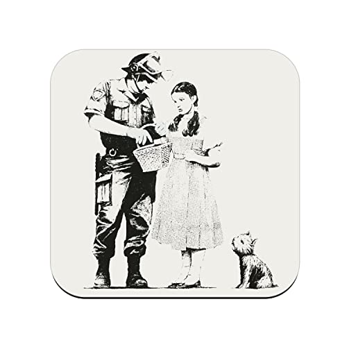 Untersetzer aus Kork – Banksy Mädchen Polizist Kinder Jagd Hund – 1 Stück (95 x 95 mm) von fabulous