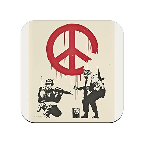 Untersetzer aus Kork – Banksy Soldat Zeichen Peace Painting Street Art Graffiti – 1 Einheit (95 x 95 mm) von fabulous