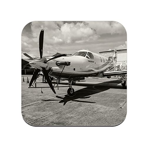 Untersetzer aus Kork – Flugzeug mit Propeller, Foto Schwarz und Weiß, 1 Stück (95 x 95 mm) von fabulous