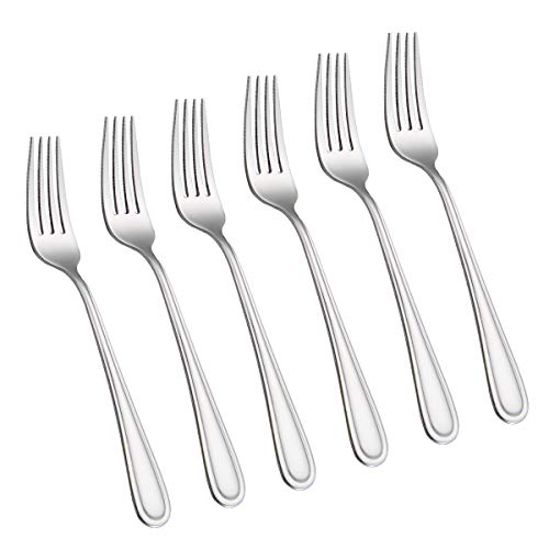 Tafelgabel-Set, 6-teilig, 4 Zinken, Tafelgabeln, Besteck, Edelstahl, hochglanzpoliert, silberfarben, 6 Stück mit rundem Griff von faderic