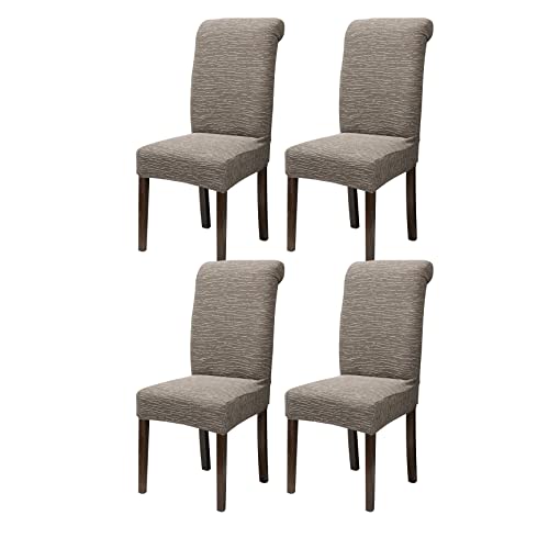 Stuhlhussen Stretch Jacquard Universal Stuhlhussen 4er set für Esszimmer Weiche Stretch waschbare Stuhlhussen für abnehmbare Hotel Bankett Küche Restaurant Home HochzeitSet (4, gestreift-Mokka) von faiend