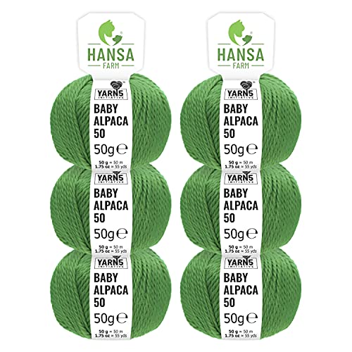 HANSA-FARM | 100% Baby Alpakawolle in 50+ Farben (kratzfrei) - 300g Set (6 x 50g) - weiche Alpaka Wolle zum Stricken & Häkeln in 6 Garnstärken by Hansa-Farm - Salbei (Grün) von HANSA-FARM