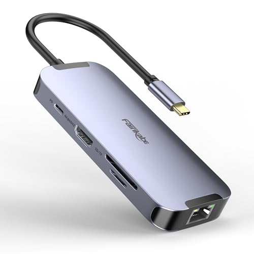 USB C Hub, 8 in 1 USB C auf USB Docking Station kompatibel für MacBook Pro/Air und More, USB C auf HDMI 4 K @ 60 Hz Adapter mit PD,2 USB 3.0, Datenübertragung, SD/TF Card Reader, HDMI und Ethernet von fairikabe