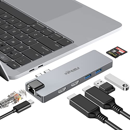 USB C Hub Multiport Adapter für MacBook Pro 2019/2018/2017, 8 in 1 Type C auf Dual HDMI Docking Station 4K 60 Hz, 1-Gbit/s-Ethernet, SD/TF-Kartenleser und 100W PD, Dual-USB-3.0-Dockingstation von fairikabe