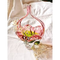 Bohemian Josef M. Hospodka Glas Körbchen Schale Vase Gefäß Grün & Rosa 1960 True Vintage Design Massiv von fairytailjewelry