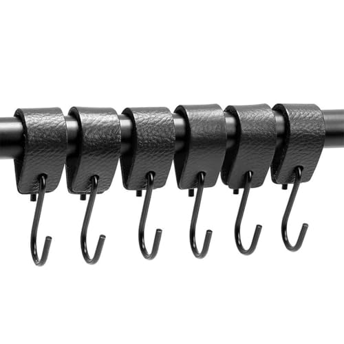 fairytell 6 S-Haken mit Lederöse, Edelstahl Kleiderhaken für Kleiderstange, Küche & Bad, bis 10 kg, Schwarz von fairytell