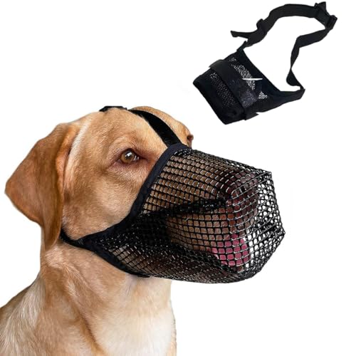 fairytell Verstellbarer Hunde-Maulkorb aus Nylon-Mesh, Atmungsaktiv und Komfortabel, mit 4-Wege-Schnallen, für Kleine bis Große Hunde, Schwarz von fairytell