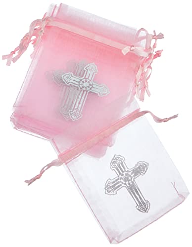 Pink Organza Bag with Crosses - 8.8cm /12 von amscan