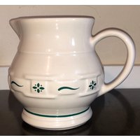 1998 Vintage Keramik Longaberger Wasserkrug Krug Traditionen Muster Beige W Grün 1 Quart von familyjewelsatlanta