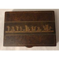 Vintage Holz-Einlegearbeit-Inlay-Box Dunkle Holz-Inlay Spielkartenbox Schmuckschachtel Wunderliche Engelchen Wie Ist von familyjewelsatlanta