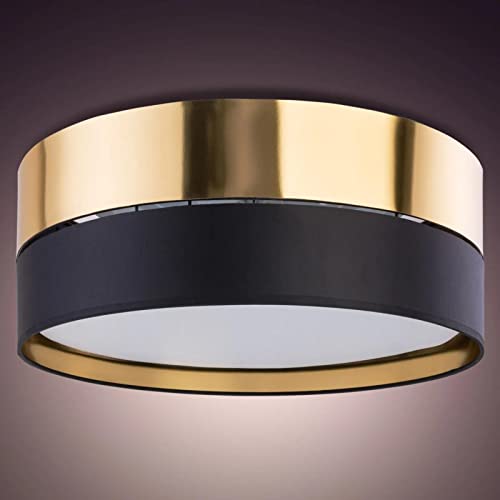 famlights Deckenleuchte Deckenlampe & Deckenlichter in Schwarz und Gold 3-flammig Modern zeitlose LAILA E27 Stoff Esszimmer Küche | 3-flammig von famlights