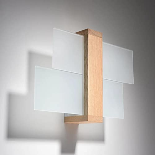 famlights Wandlampe Innen Wandleuchte aus in Weiß und hellem Holz max. 60W Modern zeitlose ANDREA E27 Glas Flur Wohnzimmer | 1-flammig von famlights