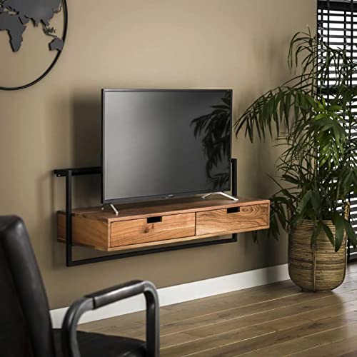 RINGO-Living TV Board Kaia, Sideboard Fernseher aus Holz & Metall, TV Lowboard Schwebend, Industrial Sideboard Deko, TV Schrank Holz, TV Wandschrank, Sideboard Rustikal, Industrie Design TV-Lowboard von famlights