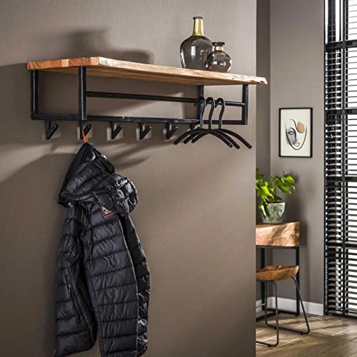 RINGO-Living Wandgarderobe mit Ablage, Kleider Garderobe Flur aus Holz & Metall, rustikale Wandregal Garderobe, Wanddeko Industrial Style, Garderobe Holz & Metall, stylische Kleidergarderobe Flur von famlights