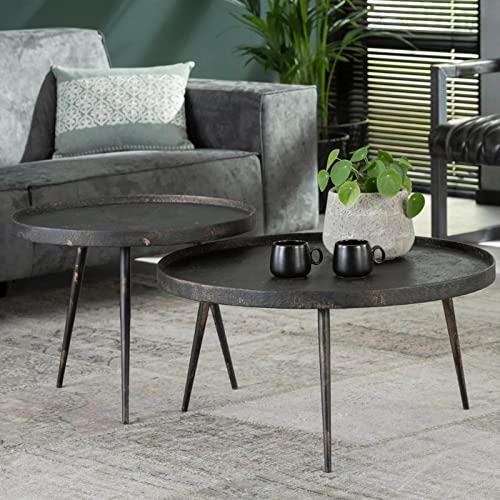 Ringo-Living Sofa Couchtisch Industrial Style Amba 2er Set Beistelltische Metall, runder Couch Tisch Schwarz & Bronze, moderner Metall Couchtisch Rund Schwarz Wohnzimmertisch Set, Satztisch 2er Set von famlights