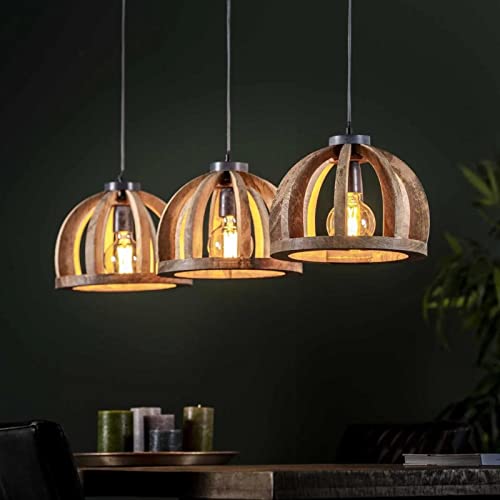 famlights Retro Deckenlampe Emil für Esstisch/Vintage Pendelleuchte/Esszimmerlampe industrial/Dimmbar Hängelampe holz/Deckenleuchte/Pendelleuchte/Hängeleuchte rustikal - landhaus deko E27 von famlights