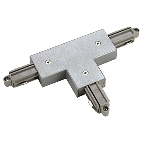famlights 1-Phasen Schienensystem T-Verbinder, Schutzleiter rechts in Silber aus Kunststoff | schlichtes T-Stück für Stromschienen | individuelle Deckenbeleuchtung für Küche von famlights