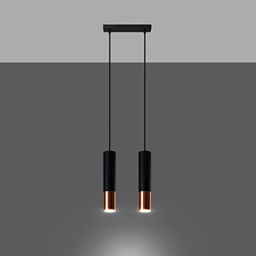 famlights Hängelampe Pendelleuchte Esstisch Loys in Schwarz und Roségold 2-flammig Modern LOOPEZ GU10 Stahl Wohnzimmer Esszimmer | 2-flammig von famlights