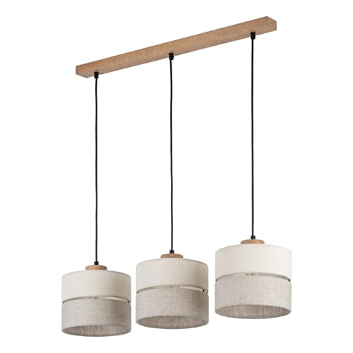 famlights Hängelampe Pendelleuchte Esstisch in Beige 3-flammig Shabby Chic Landhaus Ethno AMAL E27 Stoff Esszimmer Flur | 3-flammig von famlights