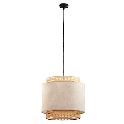 famlights Hängelampe Pendelleuchte Esstisch in Beige und Braun 380mm Ethno Vintage KATE E27 Leinen Esszimmer Flur | 1-flammig von famlights