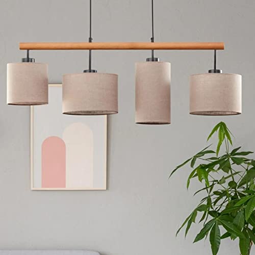 famlights Hängelampe Pendelleuchte Esstisch in Beige und Schwarz 4-flammig Ethno Vintage JANA E27 Leinen Esszimmer Flur | 4-flammig von famlights