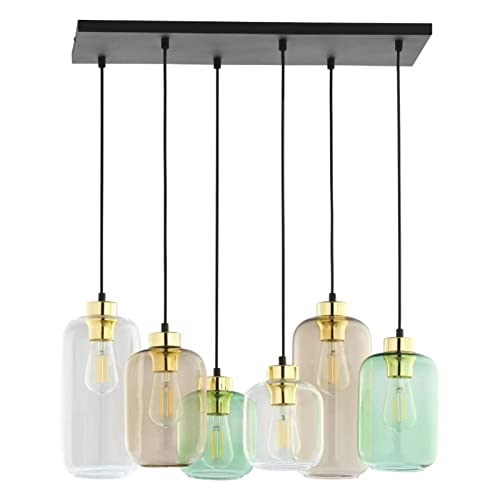 famlights Hängelampe Pendelleuchte Esstisch in Mehrfarbig 6-flammig Modern ADRIANA E27 Glas Esszimmer Flur | 6-flammig von famlights