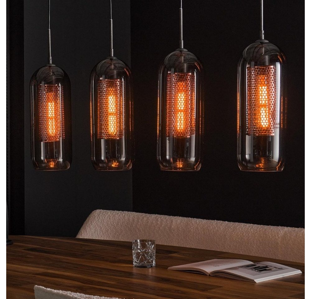 famlights Hängeleuchte, Pendelleuchte Mio in Altsilber und Rauchglas E27 4-flammig, keine Angabe, Leuchtmittel enthalten: Nein, warmweiss, Hängeleuchte, Pendellampe, Pendelleuchte von famlights