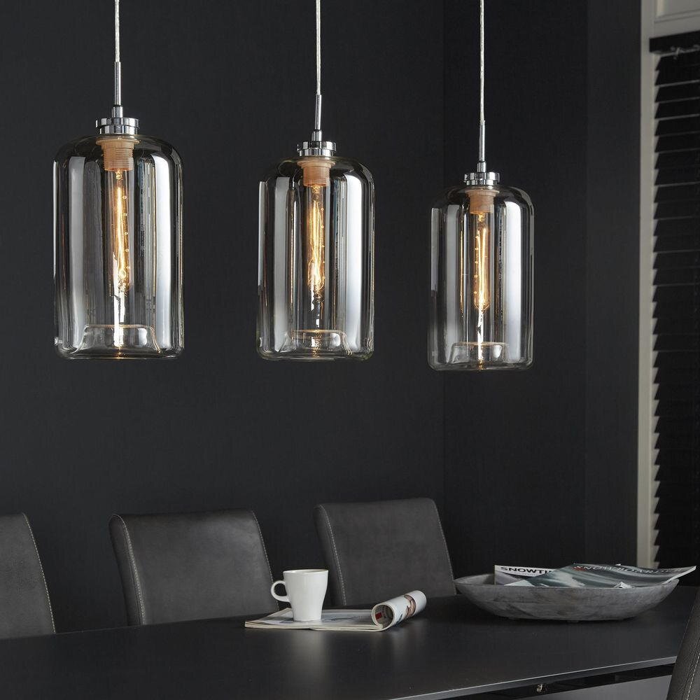 famlights | Pendelleuchte Willi aus Metall und Glas in Chrom 3xE27 von famlights