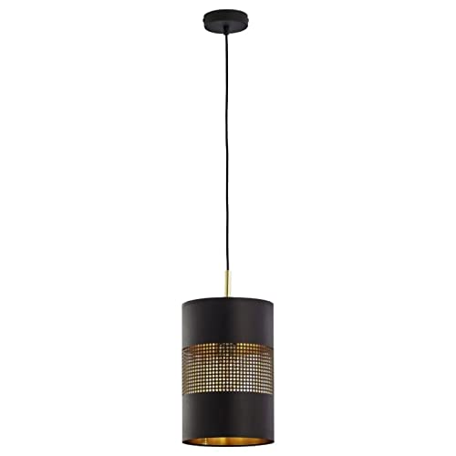 famlights Pendelleuchte & Hängeleuchte in Schwarz und Gold 1-flammig Modern zeitlose ANNELIE E27 Stoff Esszimmer Schlafzimmer | 1-flammig von famlights