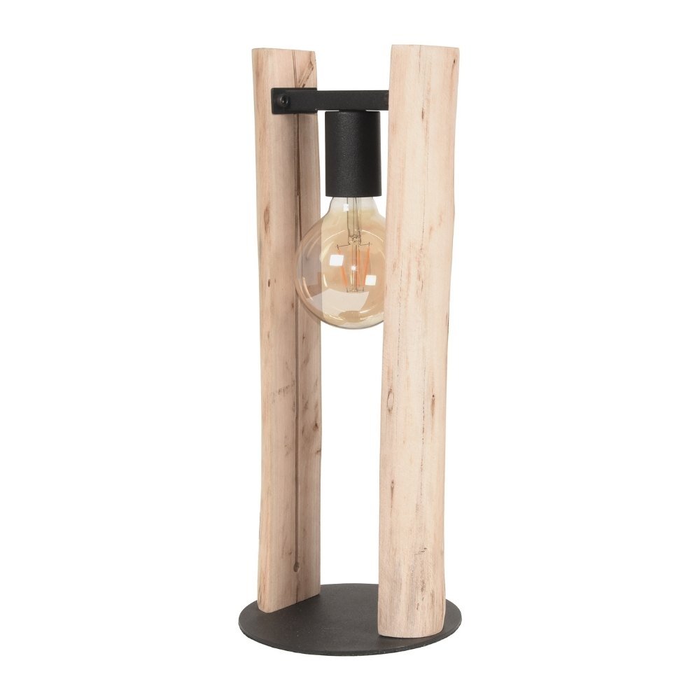 famlights | Tischleuchte Kuno in Natur-dunkel aus Holz E27 von famlights