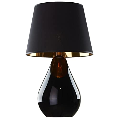 famlights Tischleuchte Nachttischlampe & Tischlampe in Schwarz Modern schlichte MALIK E27 Stoff Esszimmer Flur | 1-flammig von famlights