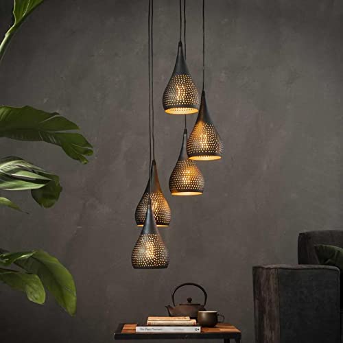 famlights Vintage Deckenlampe Nela in Schwarz für Esstisch/Retro Pendelleuchte/Esszimmerlampe industrial Dimmbar Hängelampe Metall Esszimmer/Deckenleuchte Pendelleuchte Hängeleuchte E27 von famlights