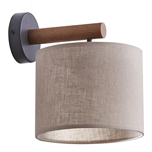 famlights Wandleuchte Innen Wandlampe Wand Lampe in Beige und Schwarz Ethno Vintage JANA E27 Leinen Esszimmer Flur | 1-flammig von famlights