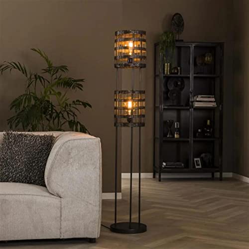 famlights in Altsilber und Schwarz-matt 2-flammig industrielle Dekorativ LEYA E27 Metall Wohnzimmer Esszimmer | 2-flammig von famlights