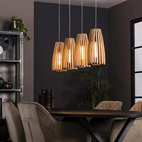 famlights in Natur-hell 4-flammig industrielle Dekorativ FELINE E27 Mangoholz Esszimmer | 4-flammig von famlights