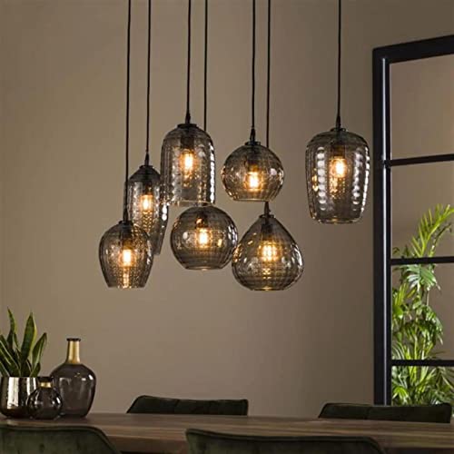 famlights in Schwarz-transparent 7-flammig industrielle Dekorativ LIANA E27 Glas Esszimmer | 7-flammig von famlights