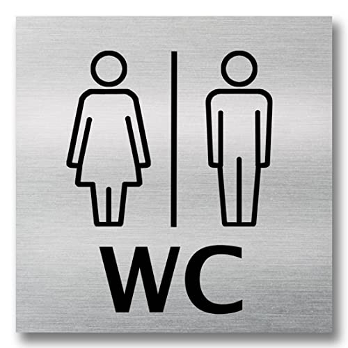 Türschild Schild WC Damen Herren 12cm x 12 cm groß Toilette Klo (Aluminium gebürstet Damen und Herren) von famos