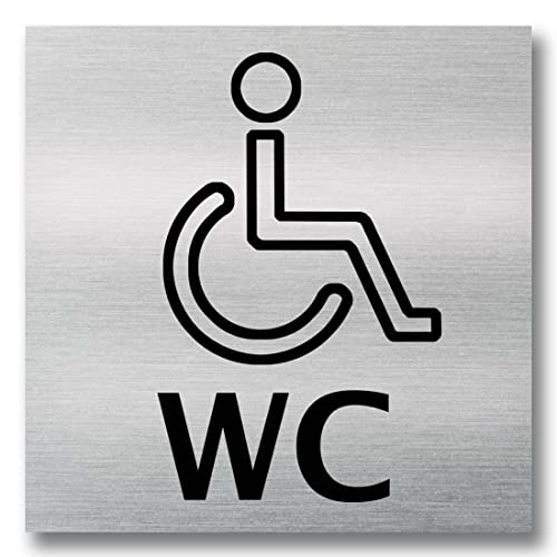 Türschild Schild WC Damen Herren 12cm x 12 cm groß Toilette Klo (Aluminium gebürstet Rollstuhl) von famos