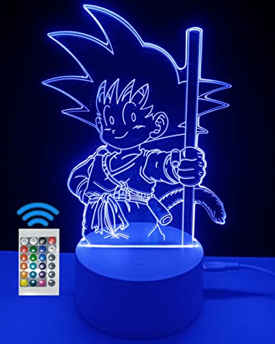 famvacor Nachtlicht für Kinder, 3D, dekorative Nachttischlampe, Drachenball, Fernbedienung, tolles Geschenk für Kinder (Son Goku Child) von famvacor
